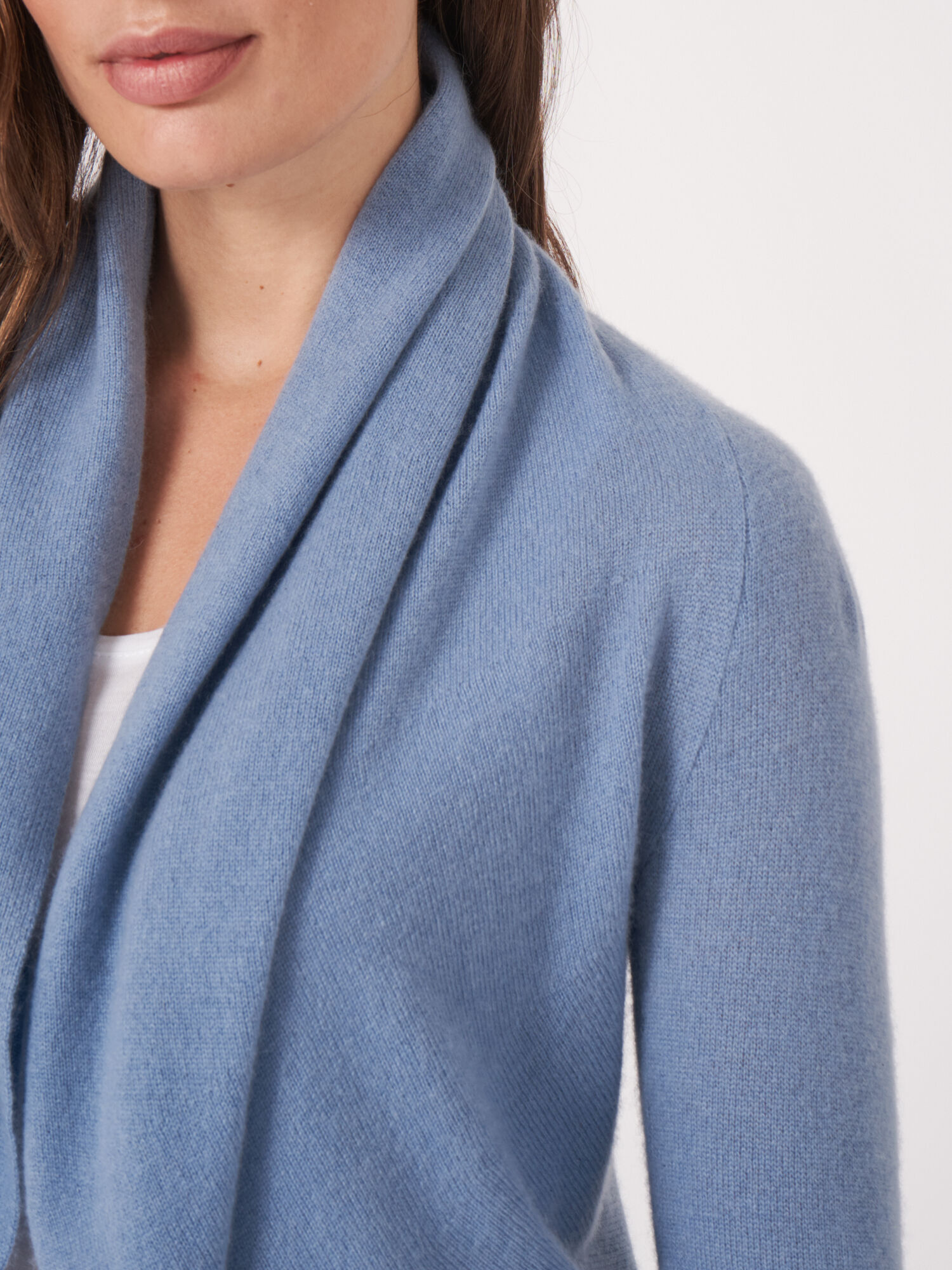 Open organic cashmere cardigan with shawl neck