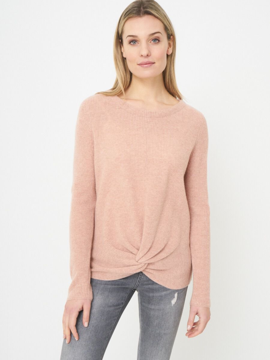 Rib knit cashmere sweater with knotted hem image number 0
