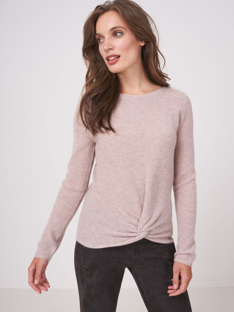 Rib knit cashmere sweater with knotted hem image number 0