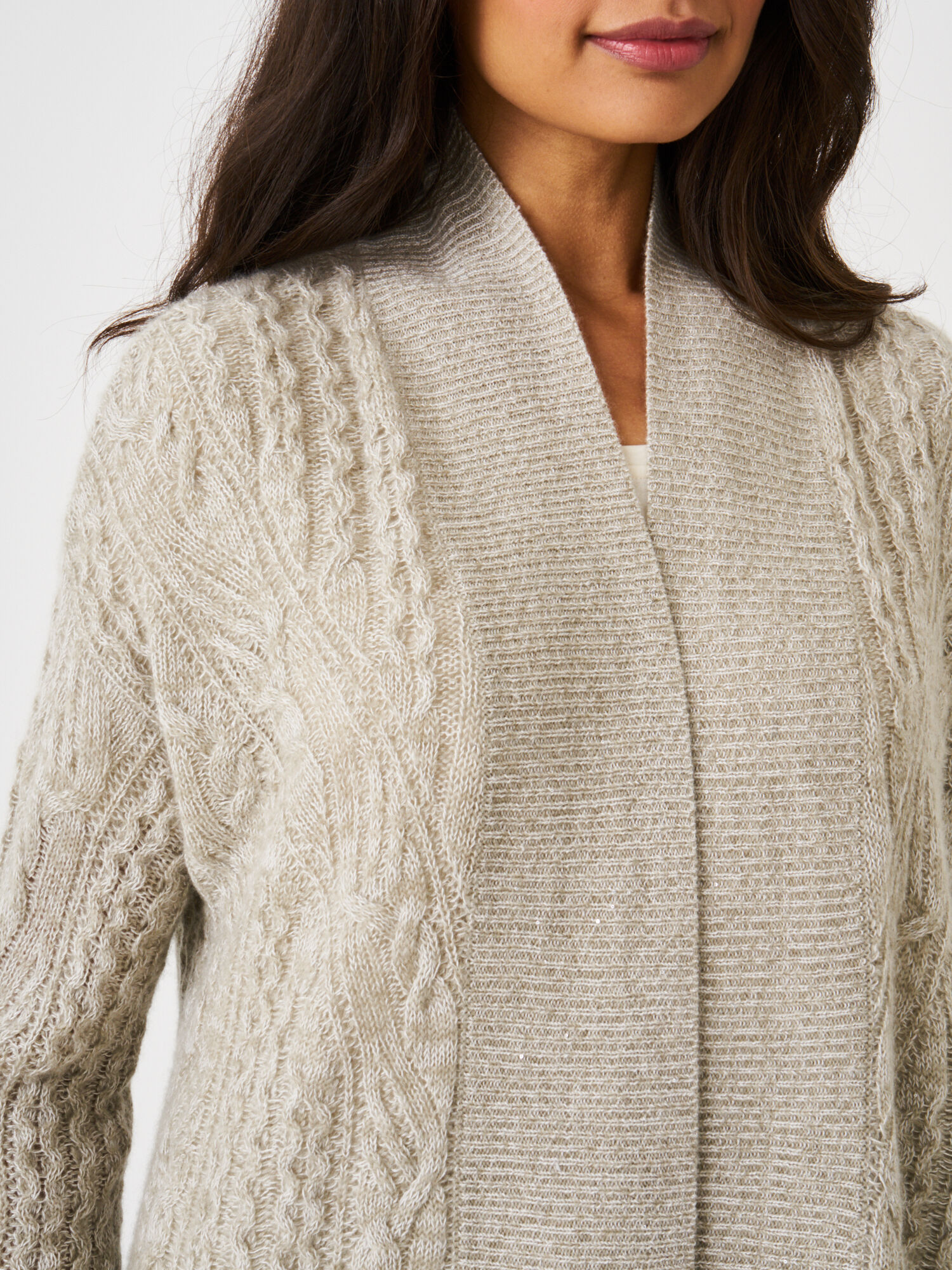 Cable knit cashmere cardigan with 