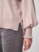 Round neck organic cashmere puff sleeve sweater with ruffle image number 2