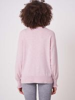 Round neck organic cashmere puff sleeve sweater with ruffle image number 1