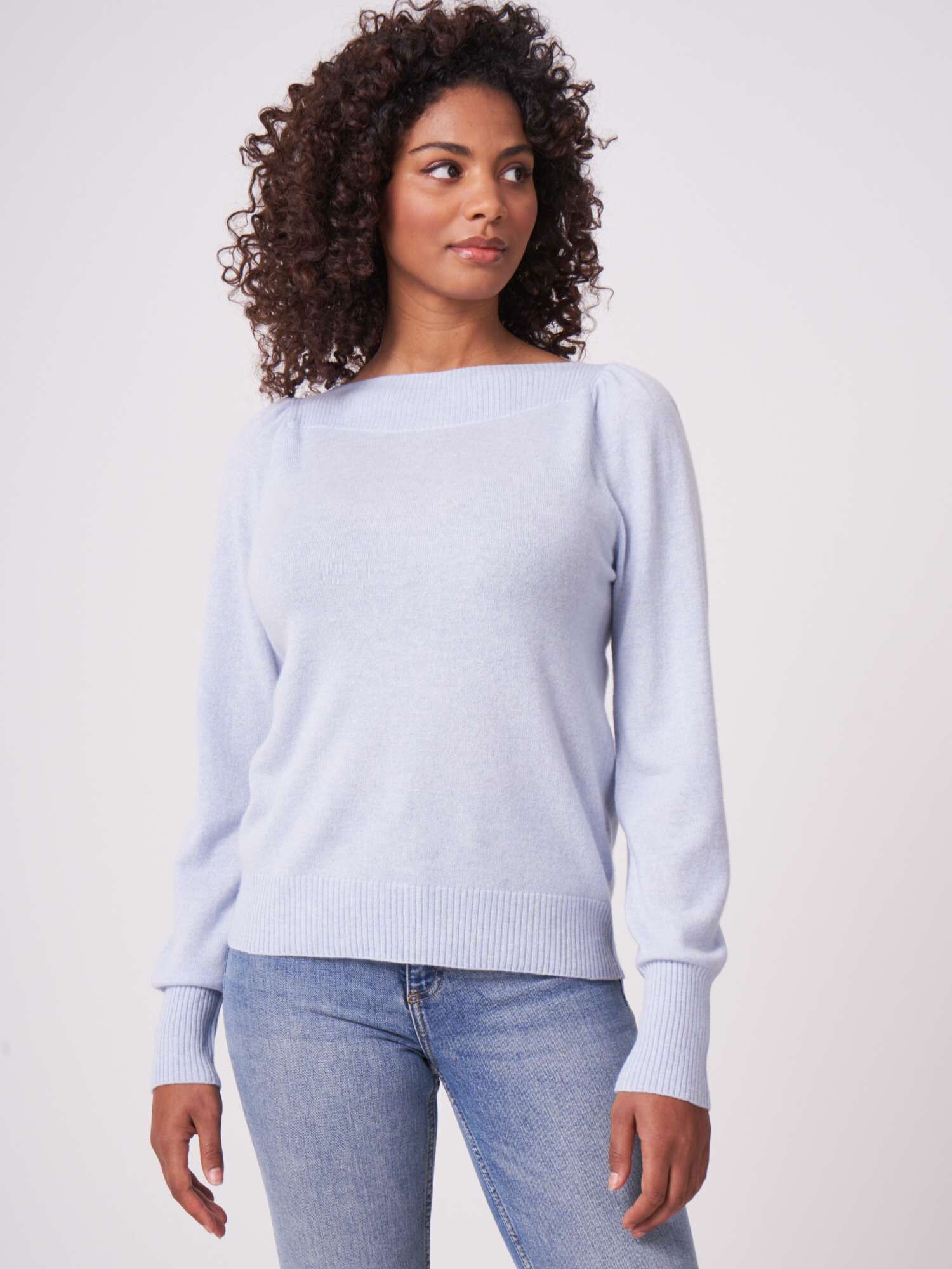 Organic cashmere sweater with ribbed 