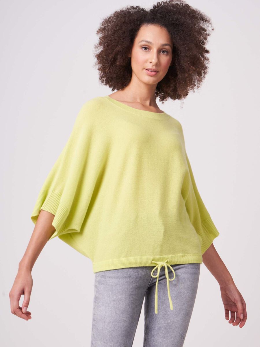 Organic cashmere poncho sweater with drawstring hem image number 0