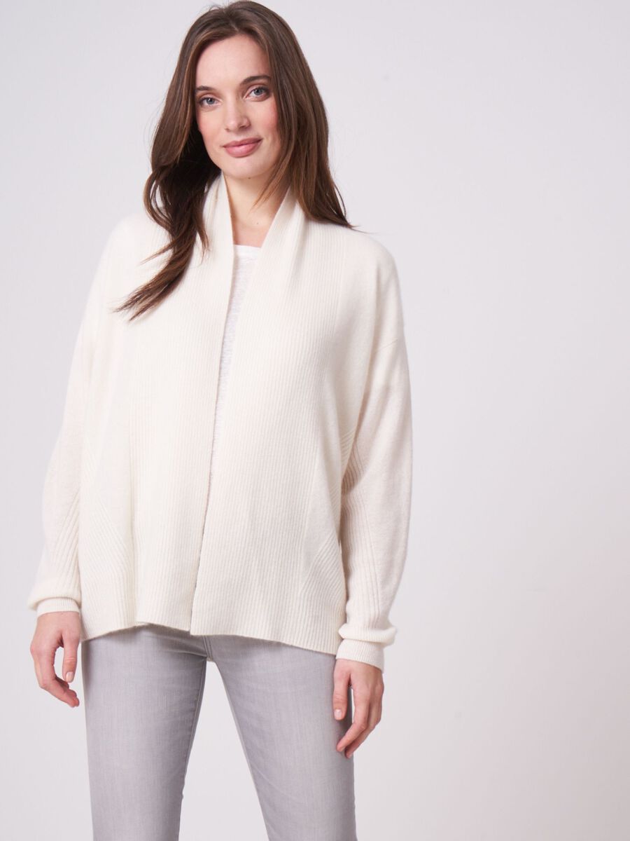 Open front organic cashmere cardigan with ribbed details image number 0
