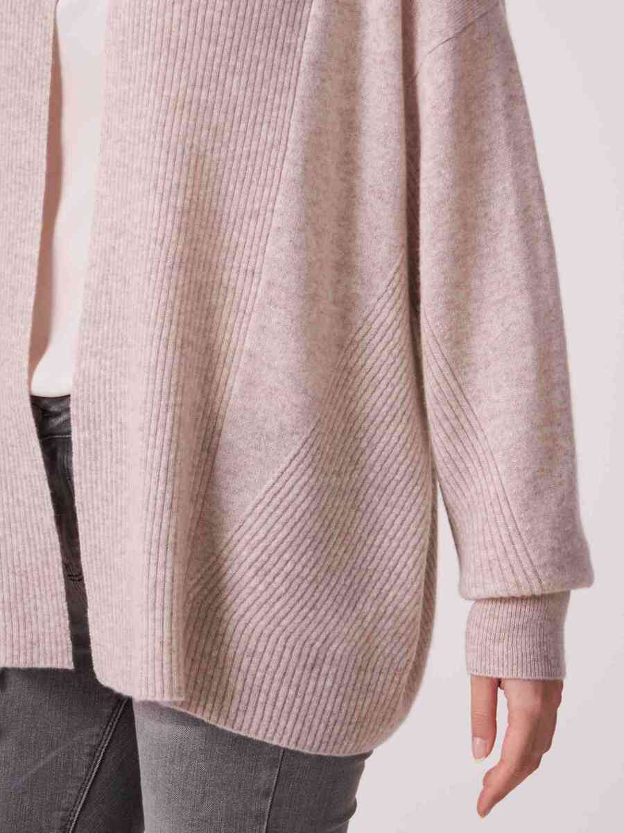 Open front organic cashmere cardigan with ribbed details image number 2