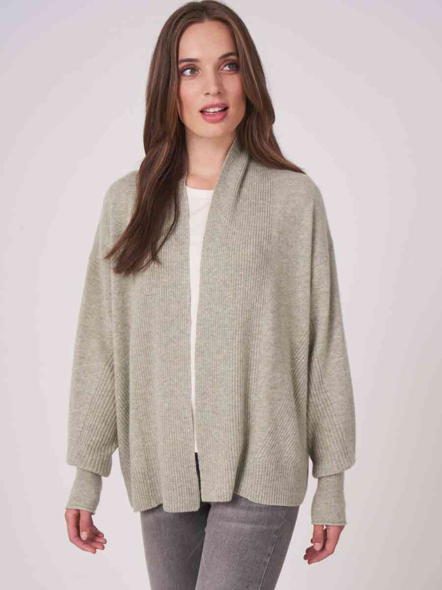 Open front organic cashmere cardigan with ribbed details image number 0