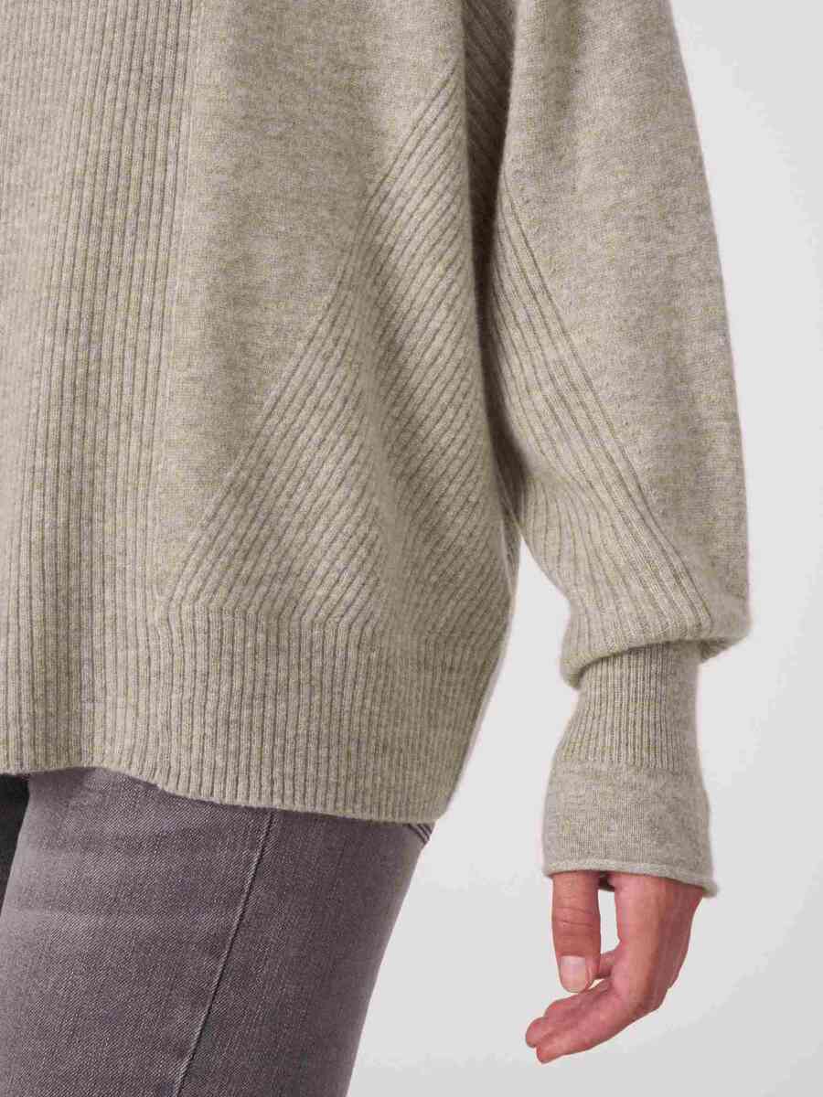 Open front organic cashmere cardigan with ribbed details image number 2