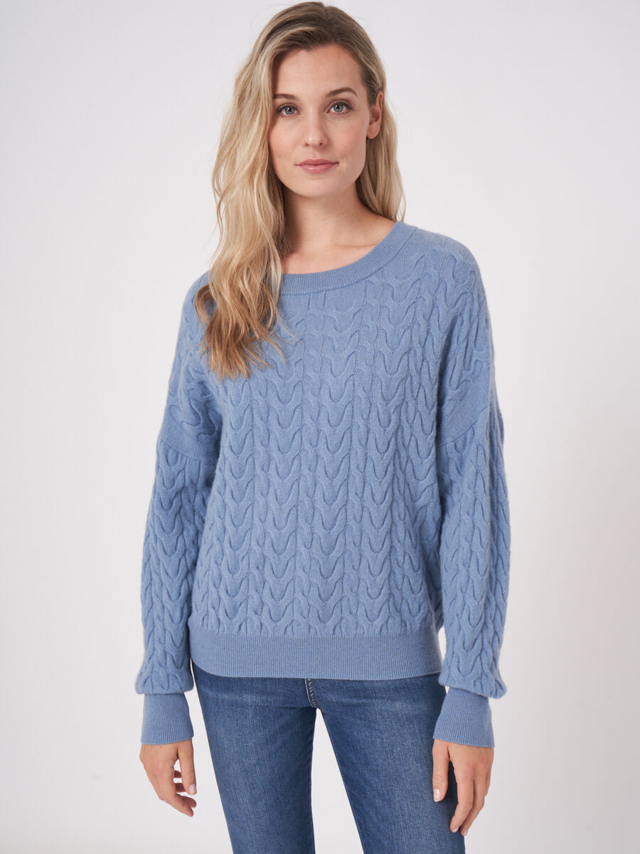 Fine knit cashmere sweater with cable pattern image number 0