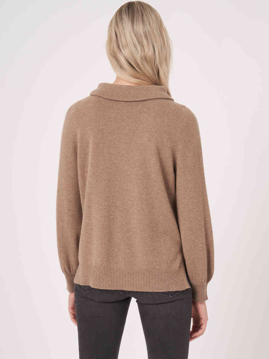 Cashmere sweater with Audrey Hepburn style boat neck collar image number 1