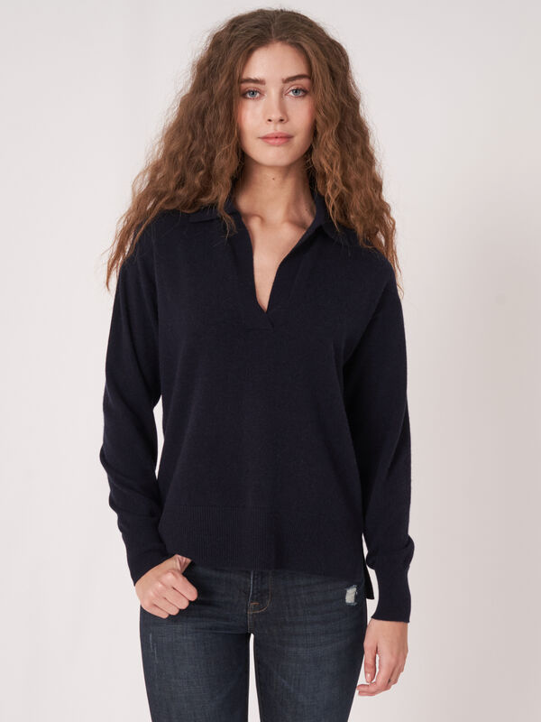 Polo neck organic cashmere seater with side slits image number 0