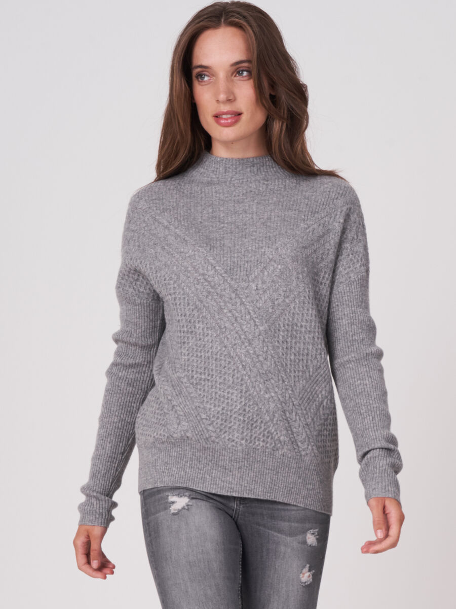 Cashmere wool blend sweater with different knit textures image number 0