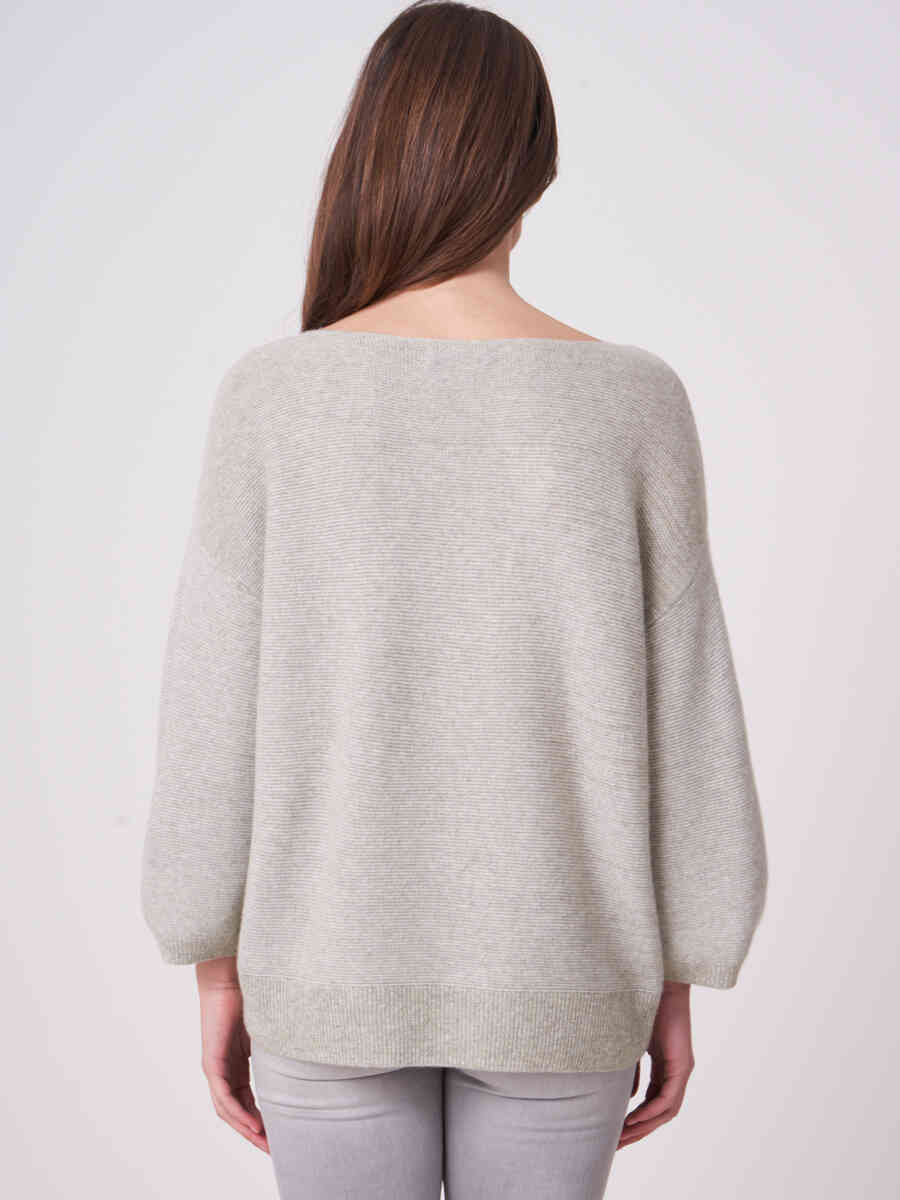 Two tone cashmere cotton blend rib knit sweater image number 1
