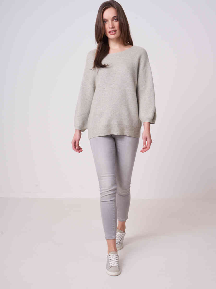 Two tone cashmere cotton blend rib knit sweater image number 3