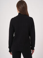 Cable knit sweater with stand-up collar and drawstring image number 1