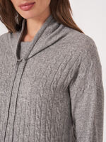 Cable knit sweater with stand-up collar and drawstring image number 2