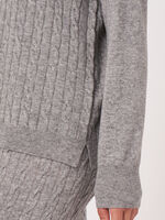 Cable knit sweater with stand-up collar and drawstring image number 4