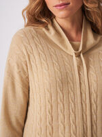 Cable knit sweater with stand-up collar and drawstring image number 4