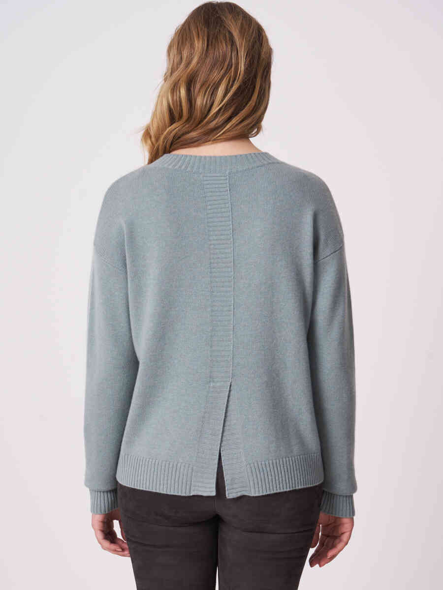 Basic round neck sweater with back slit image number 1