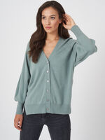 V-neck buttoned cardigan with puff sleeves image number 0