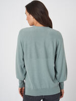 V-neck buttoned cardigan with puff sleeves image number 1