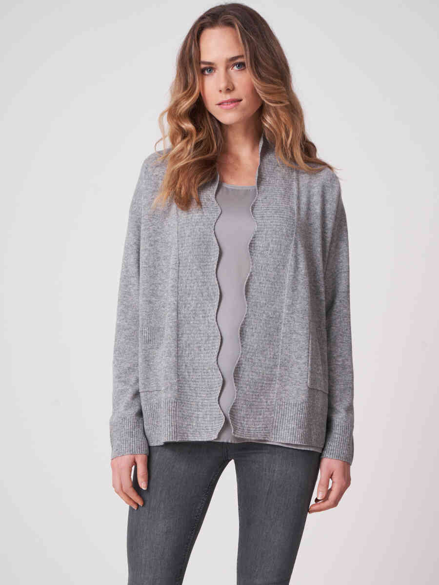 Open cardigan with ribbed scalloped shawl collar image number 0