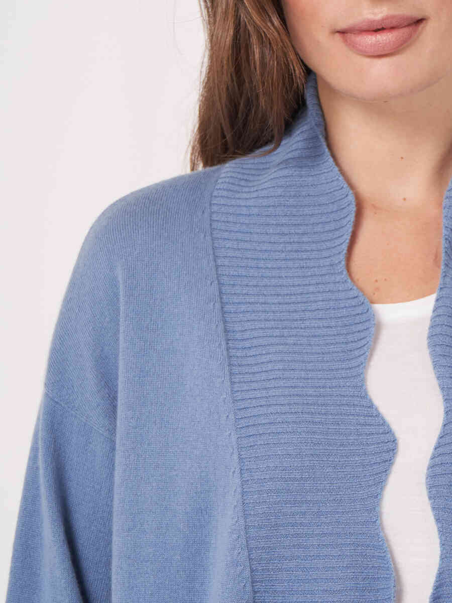 Open cardigan with ribbed scalloped shawl collar image number 2
