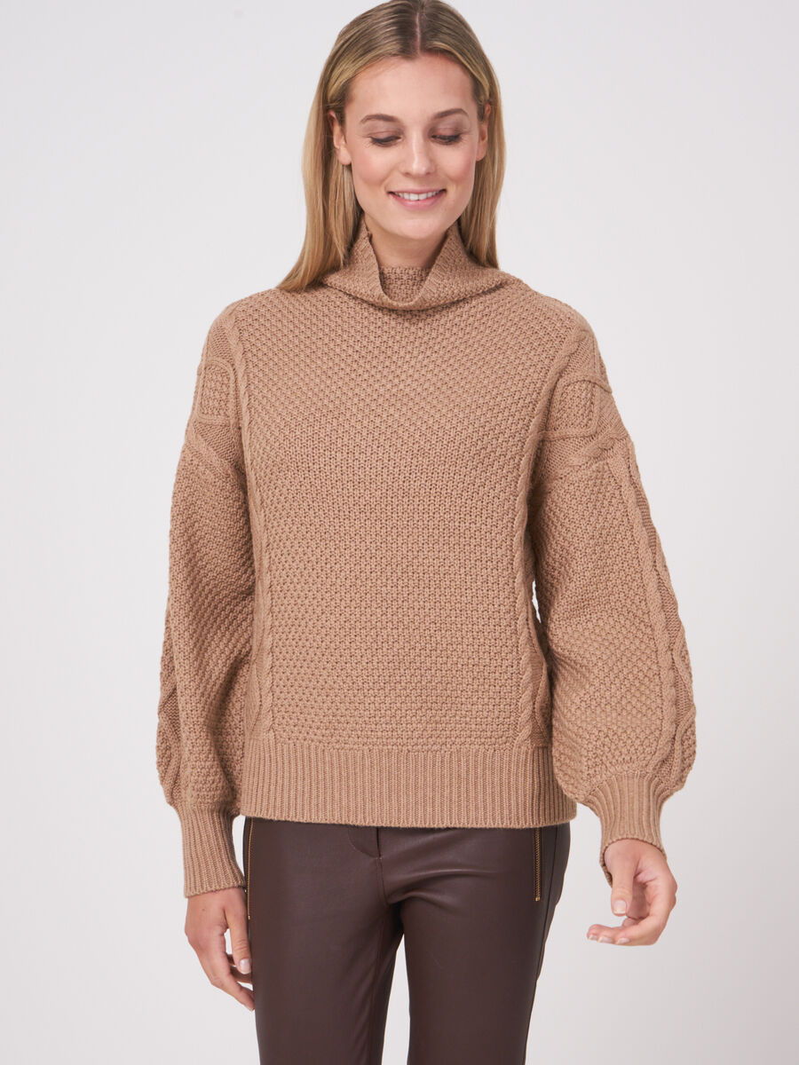 Textured puff sleeve jumper with stand collar image number 0