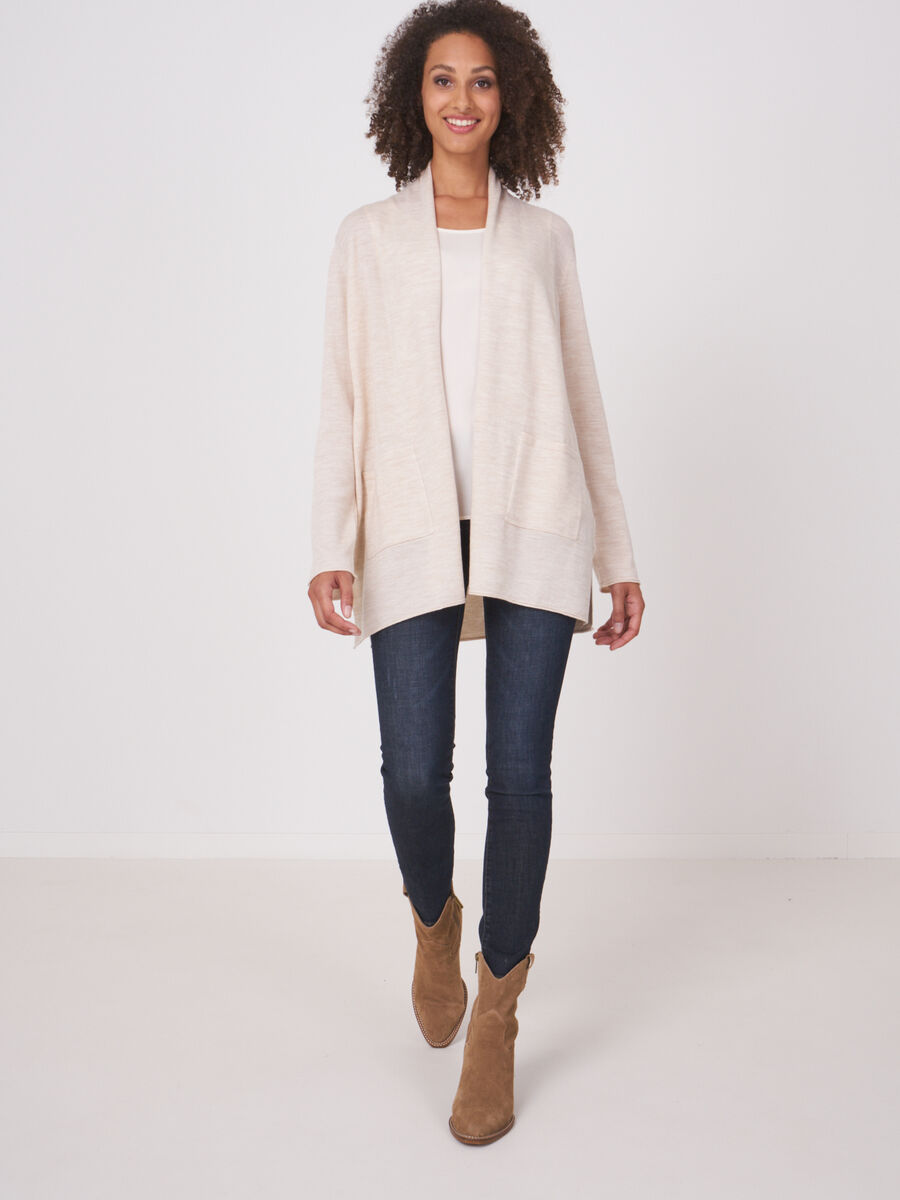 Fine knit merino wool shawl collar cardigan