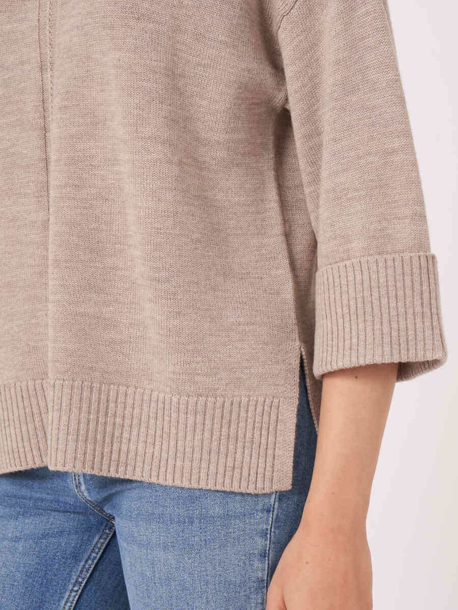 3/4 sleeves merino wool sweater image number 3