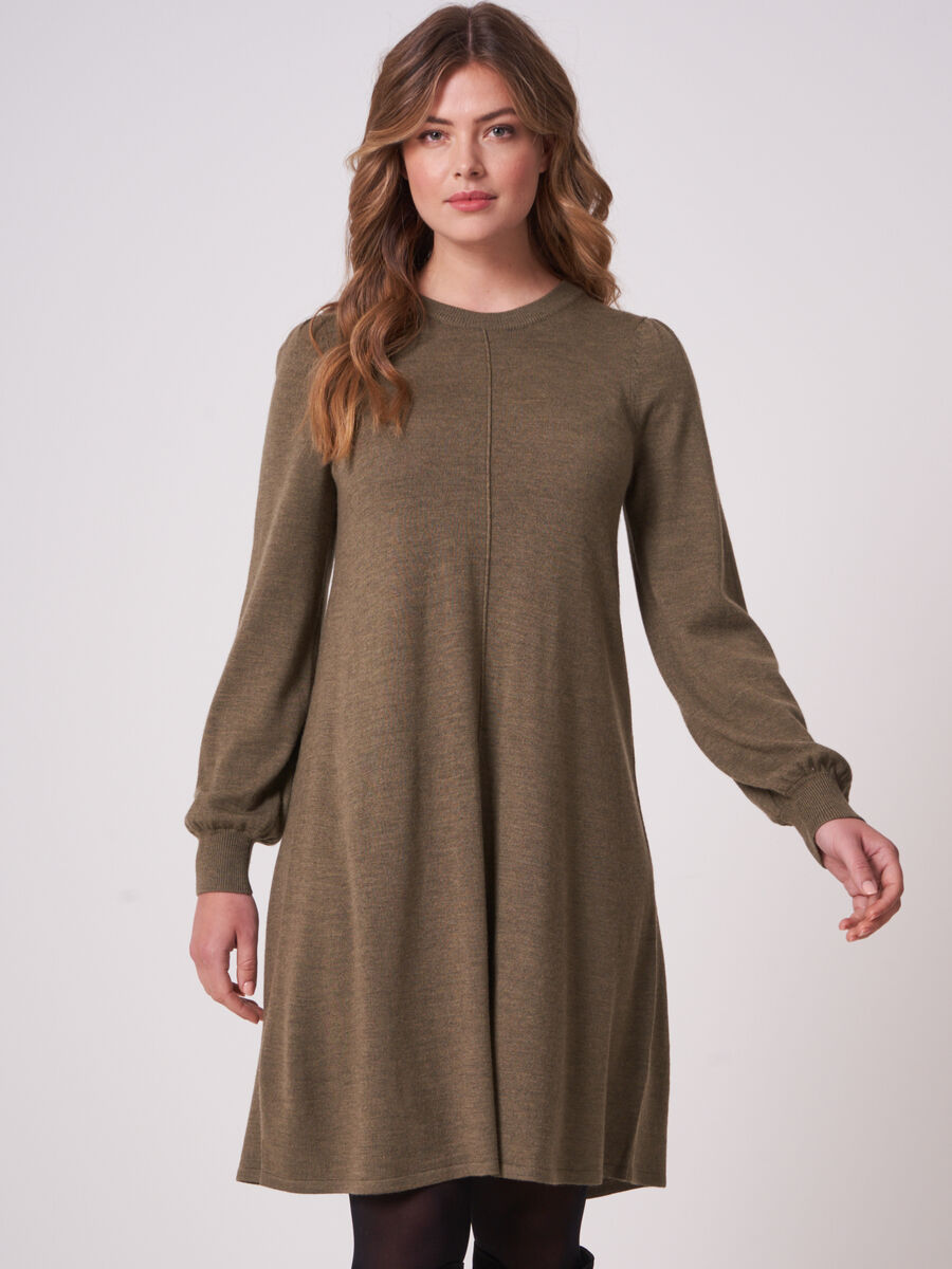 A-line merino wool dress with puff sleeves image number 0