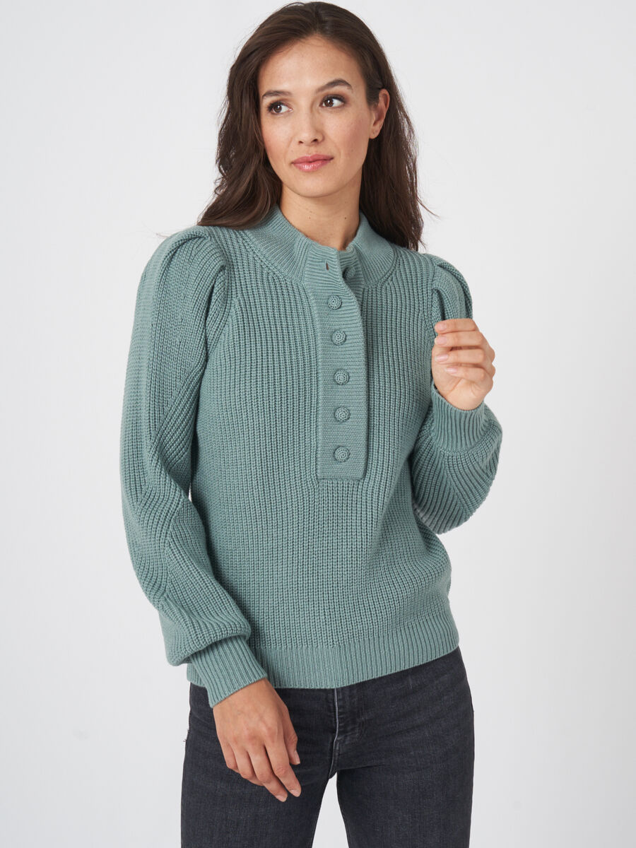 Chunky rib knit sweater with puff sleeves image number 0