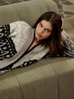 Long intarsia knitted V-neck cardigan image number 0