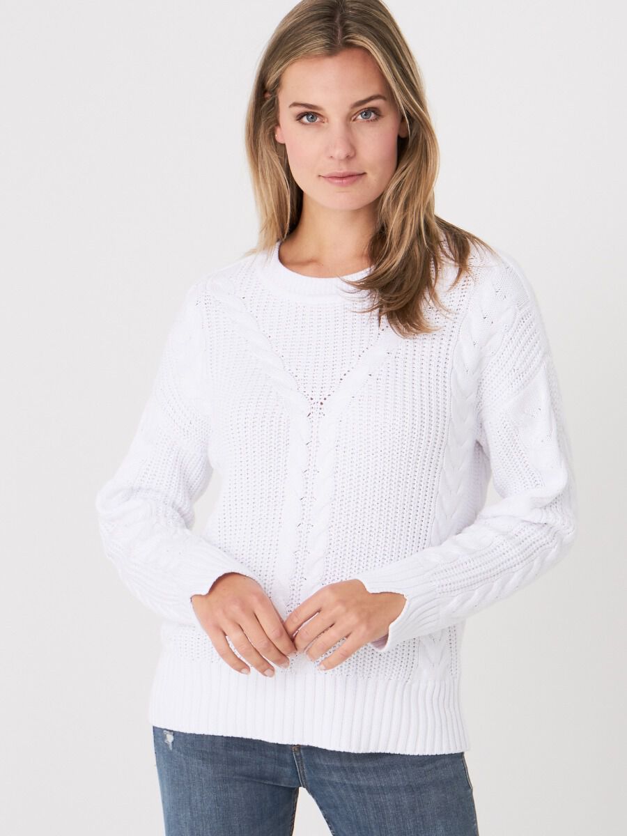 Knitted cotton sweater with cable knit pattern image number 0