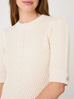 Short puff sleeve sweater with diagonal fancy rib knit  image number 2