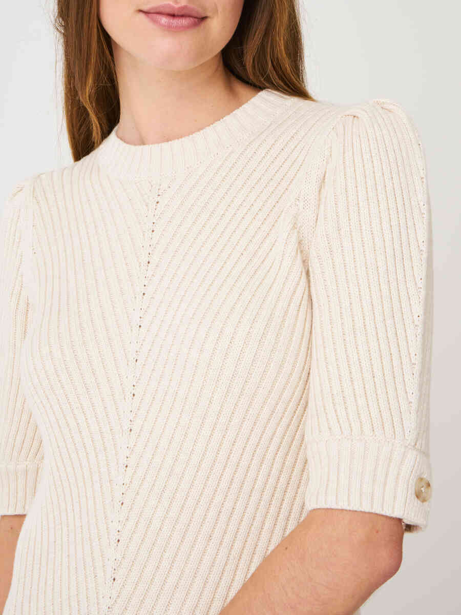 Short puff sleeve sweater with diagonal fancy rib knit  image number 2