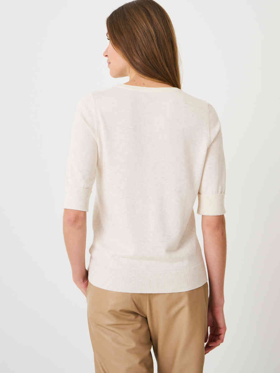 Basic fine knit short sleeve pullover in organic cotton blend image number 1