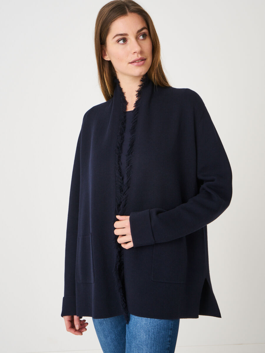 Cardigan with fringed shawl collar and front pockets image number 0