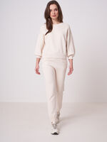Pure cotton knit sweater with 3/4 puff sleeves image number 4