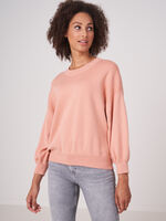 Pure cotton knit sweater with 3/4 puff sleeves image number 0