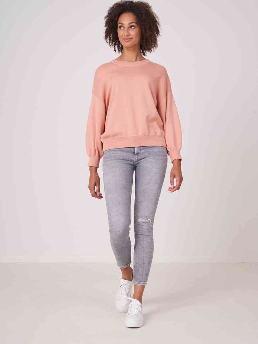 Pure cotton knit sweater with 3/4 puff sleeves image number 3