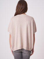 Cotton blend poncho sweater with fringes on the front image number 1