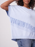 Cotton blend poncho sweater with fringes on the front image number 2
