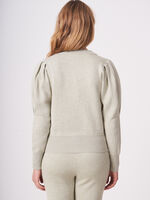 Pure cotton zip cardigan with puff shoulders image number 1