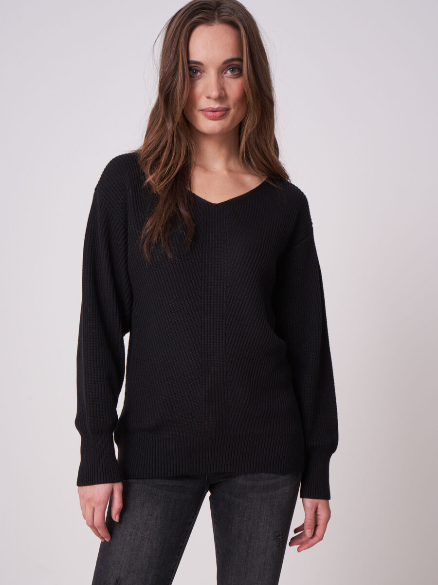 Pure cotton rib knit sweater image number 0