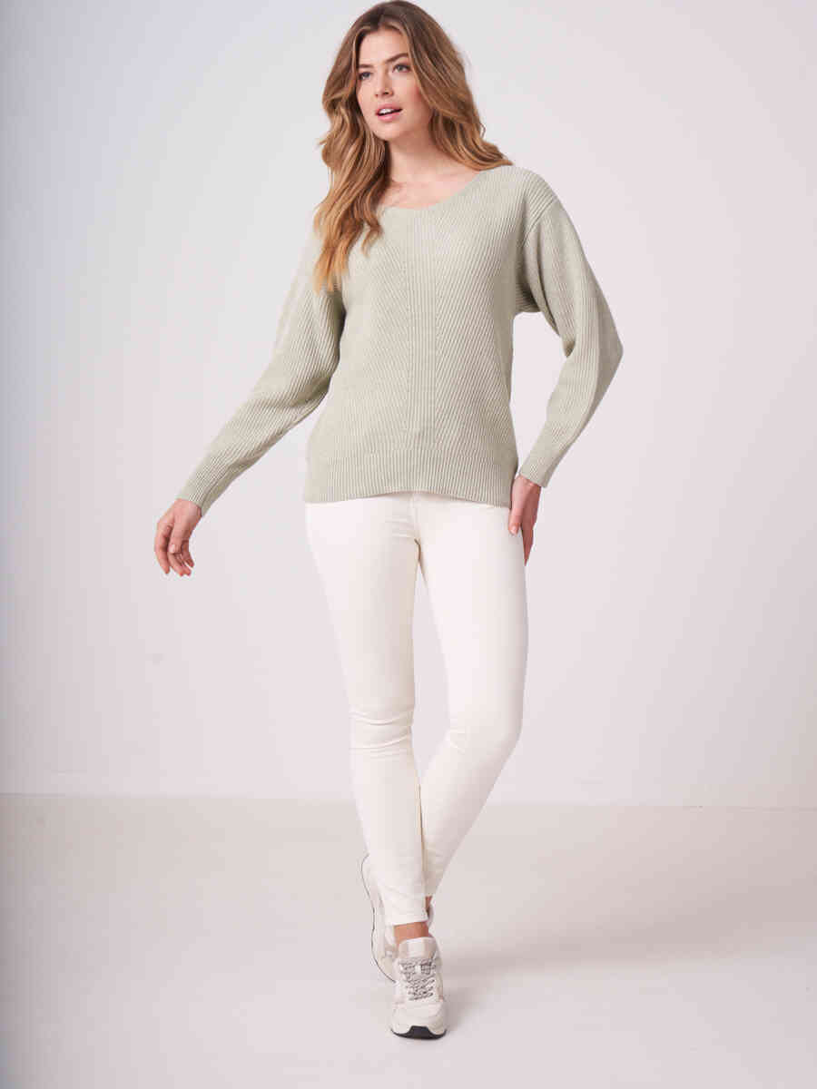 Pure cotton rib knit sweater image number 3