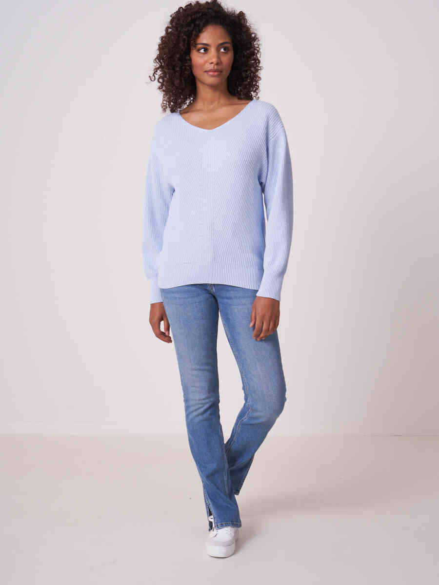 Pure cotton rib knit sweater image number 3