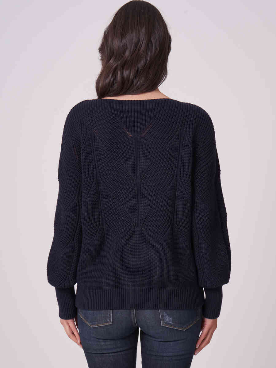 Cotton rib knit sweater with boat neckline image number 1