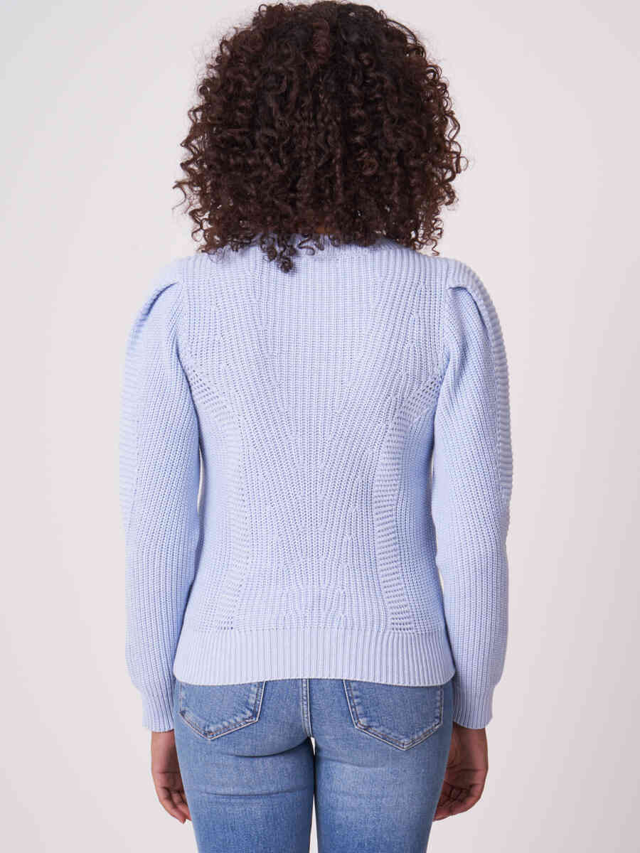 Rib knit sweater with puff shoulders image number 1