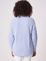 Pure cotton open rib knit cardigan with puff sleeves image number 1